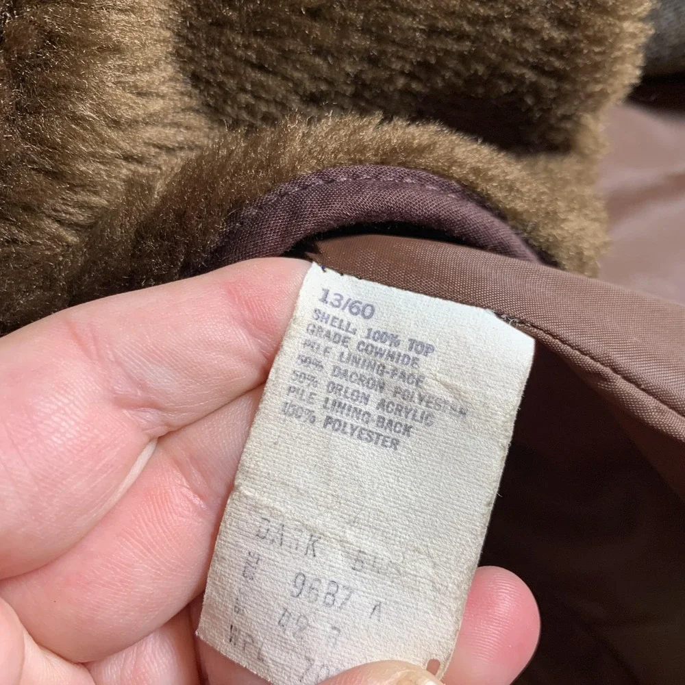 Vintage Montgomery Ward Jacket Mens 42‎ Brown Leather Car Coat Sherpa 70s 80s